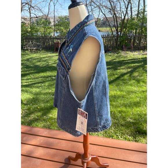 Bill Blass Womens Denim Vest 3X Floral Embroidery Button Front Cotton Blue NWT - Picture 3 of 9